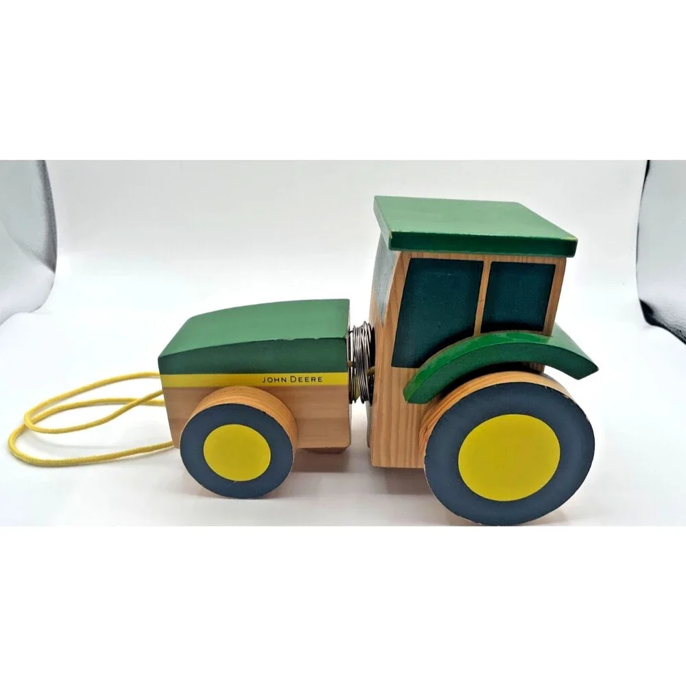 Wooden John Deere Tractor Pull Toy Learning Curve Collectible or Decor